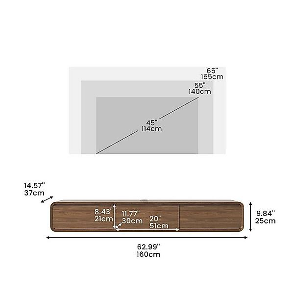 POVISON TV-Schrank 160cm Minimalistischer schwebender TV Schrank, Walnussfu günstig online kaufen
