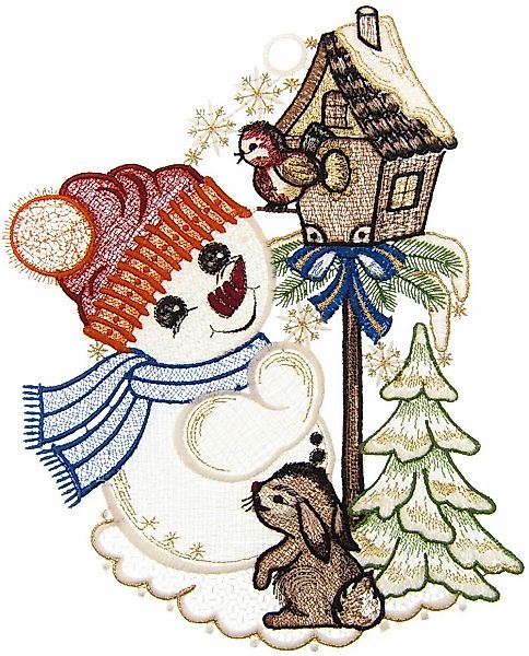 W. Reuter & Sohn - Plauener Spitze Fensterbild "Süßer Schneemann", Made in günstig online kaufen