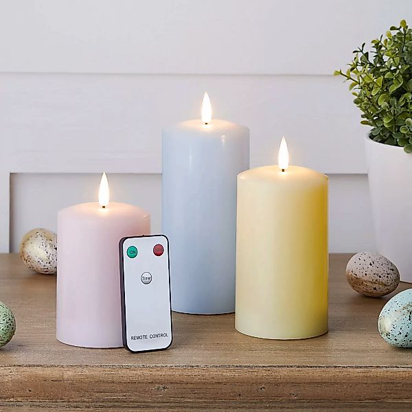 TruGlow® LED Kerzen Echtwachs Trio pastell mit Fernbedienung günstig online kaufen