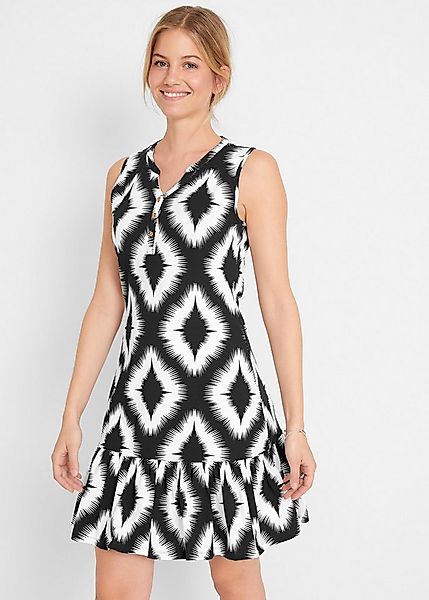 bonprix Jerseykleid mit Alloverprint und Volant am Saum günstig online kaufen