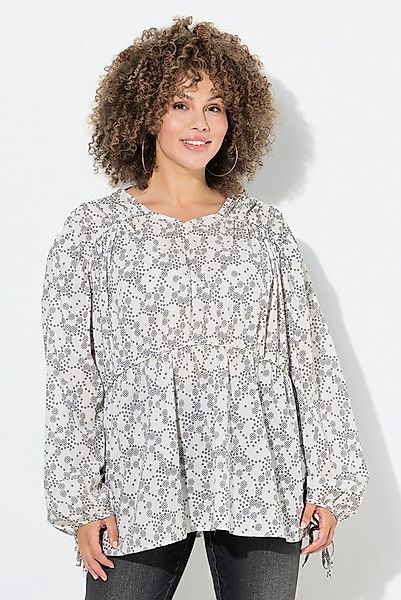 Ulla Popken Longbluse Bluse Quer-Tunnelzüge A-Linie V-Ausschnitt Langarm günstig online kaufen