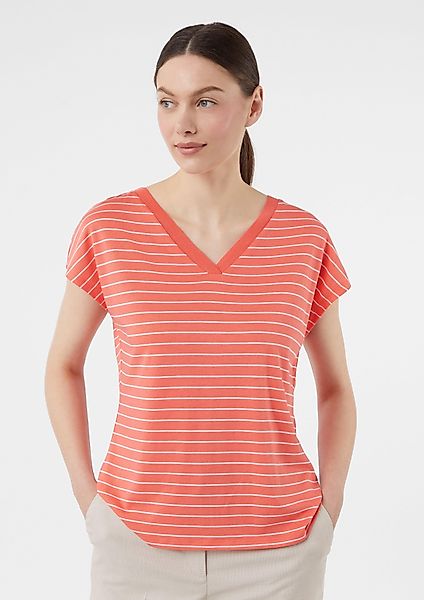 Comma Kurzarmshirt Gestreiftes Viskose-T-Shirt mit V-Ausschnitt günstig online kaufen