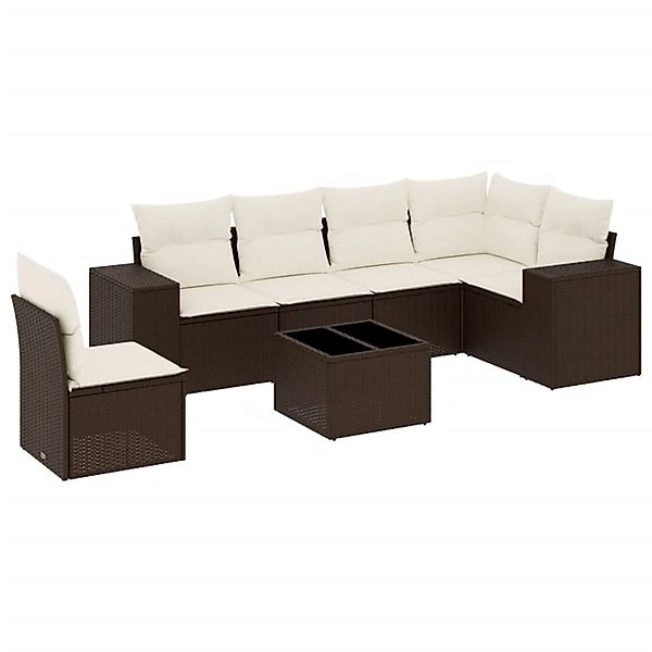 vidaXL 7-Tlg Garten-Sofagarnitur mit Kissen Braun Poly Rattan 3254980 günstig online kaufen