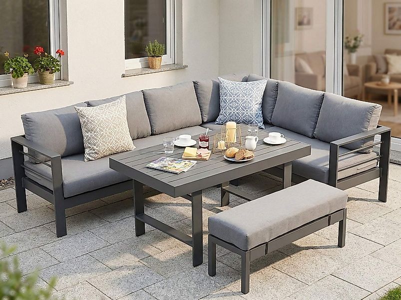 MeXo Gartenlounge-Set XXL Lounge Gartenmöbelset aus Aluminium, wetterfest, günstig online kaufen