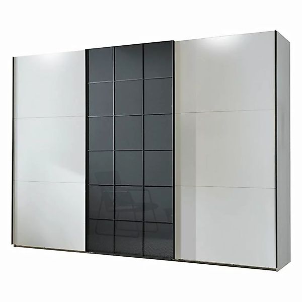 Kleiderschrank 300cm mit 3 Schwebetüren, weiß mit grauem Glas TOULON-43, B/ günstig online kaufen