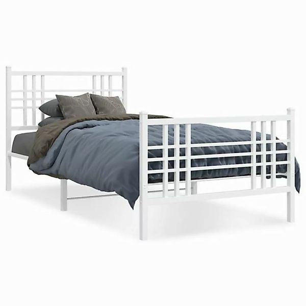 vidaXL Bettgestell, Bettrahmen mit Kopf- und Fußteil Metall Weiß 107x203 cm günstig online kaufen