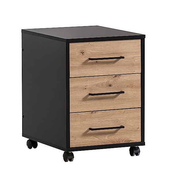 Lomadox Rollcontainer ALNWICK-80, in schwarz mit Eiche, rollbar günstig online kaufen