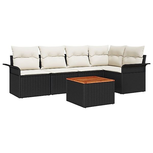 vidaXL Loungesofa 6-tlg. Garten-Sofagarnitur mit Kissen Schwarz Poly Rattan günstig online kaufen
