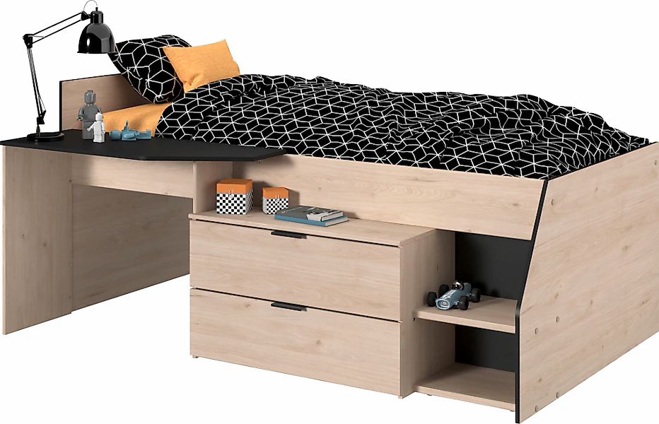 Faizee Möbel Bett Hochbett Milky 2 Parisot braun +Schreibtischplatte+Kommod günstig online kaufen