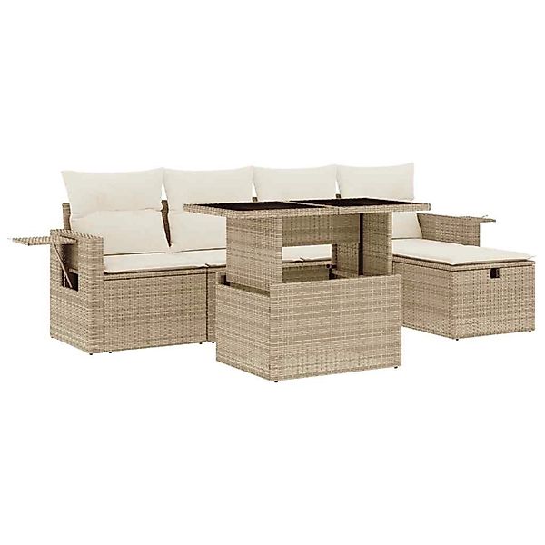 vidaXL 6-Tlg Garten-Sofagarnitur mit Kissen Beige Poly Rattan 3274968 günstig online kaufen