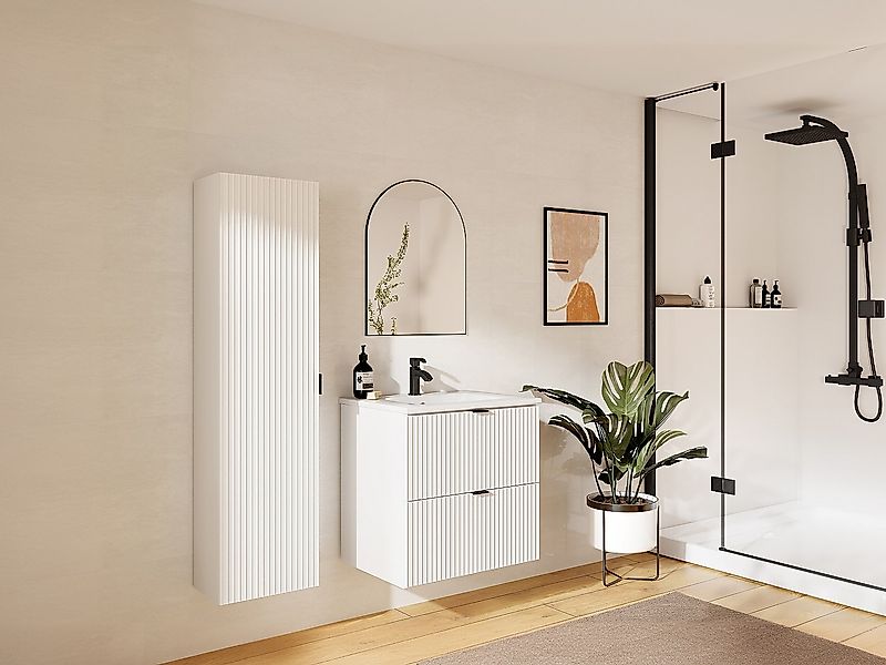 Waschbeckenunterschrank hängend mit Einbauwaschbecken & Badhochschrank - St günstig online kaufen