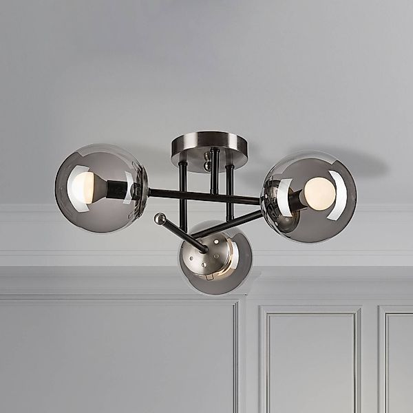 Deckenleuchte Malena, Ø 19 cm, rauchgrau, Glas/Metall 3-flg. günstig online kaufen