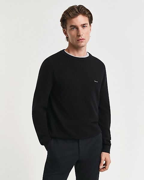 Gant Rundhalspullover "COTTON PIQUE C-NECK" mit Logostickerei auf der Brust günstig online kaufen