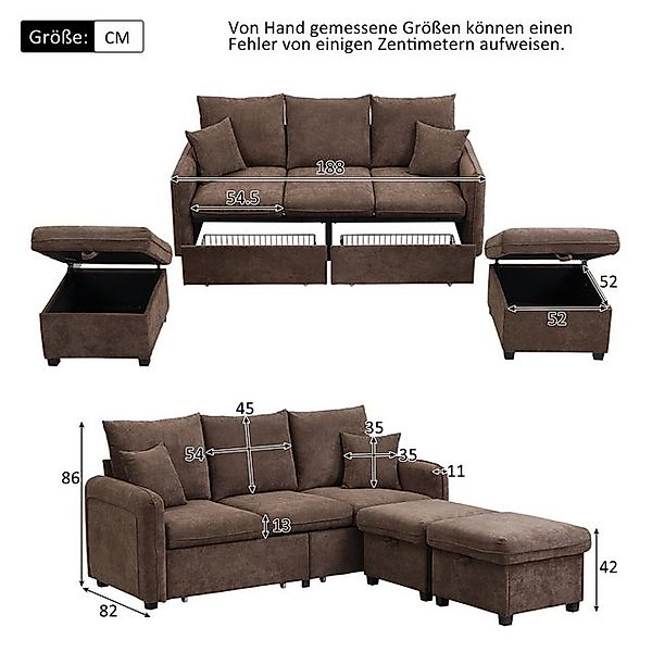 MODFU Ecksofa 3-Sitzer Sofa mit Stauraum, Wohnzimmersofa, Polstersofa, Inkl günstig online kaufen