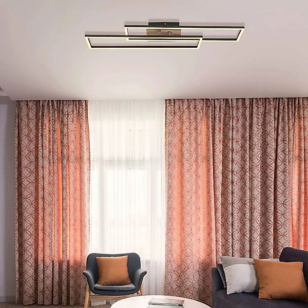 LED-Deckenlampe Dakari, Länge 80 cm, schwarz/holz, 2-flg. günstig online kaufen