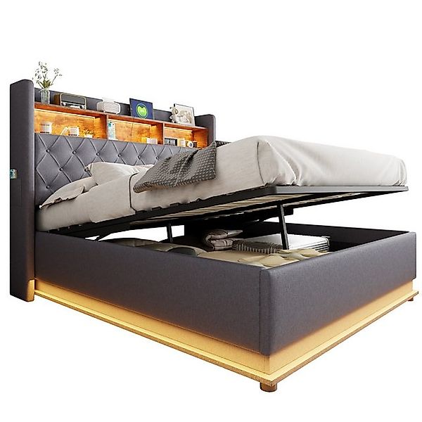 Gotagee Polsterbett Stauraumbett 160x200cm mit USB Gästebett Jugendbett Dop günstig online kaufen