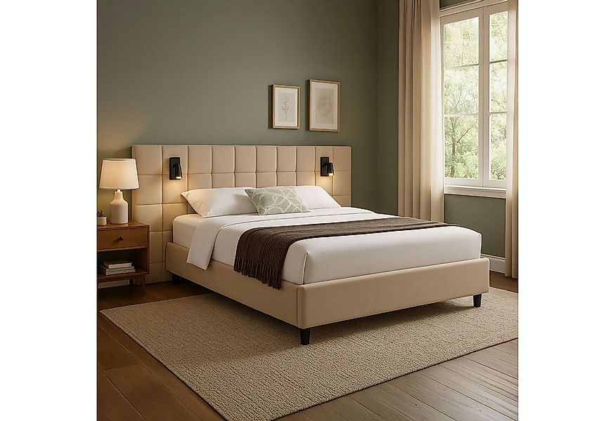 Juskys Polsterbett Luzano, 140x200 cm, Samt, luxuriöses Design, mit LED, La günstig online kaufen