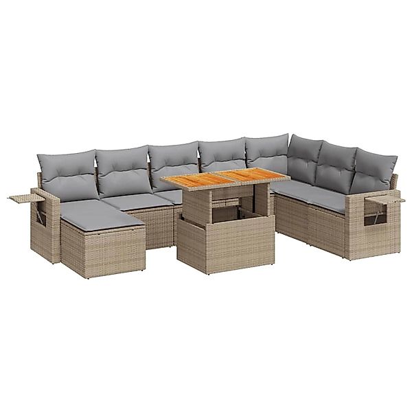 vidaXL 9-Tlg Garten-Sofagarnitur mit Kissen Beige Poly Rattan 3327188 günstig online kaufen
