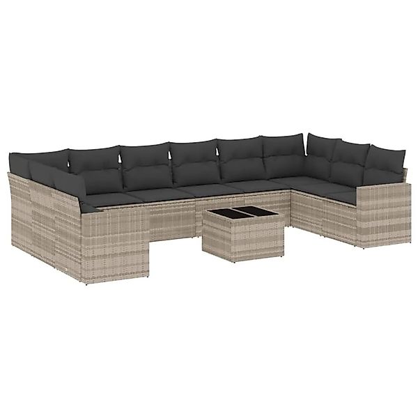 vidaXL 11-Tlg Garten-Sofagarnitur mit Kissen Hellgrau Poly Rattan 3251819 günstig online kaufen