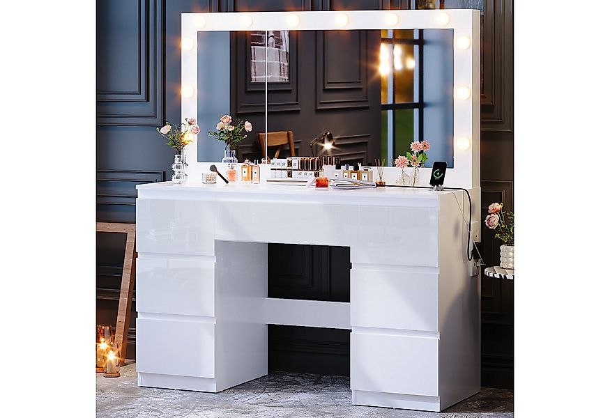 Furnicopia Schminktisch mit 7 Schubladen mit 2 Steckdosen 1 USB-Anschluss 1 günstig online kaufen