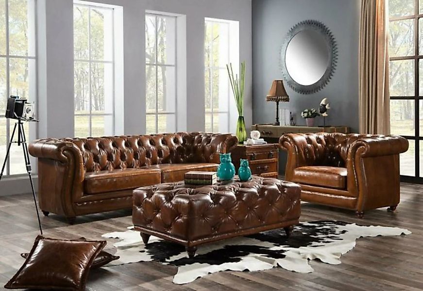 JVmoebel Sofa, Vintage Chesterfield Sofagarnitur Couch Polster Sofa Leder günstig online kaufen