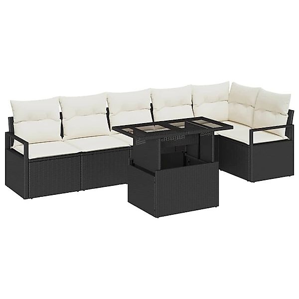 vidaXL Garten-Sofa-Set mit Speicher 7-Tlg Schwarz Poly Rattan 3357570 günstig online kaufen