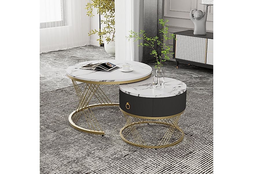 Furnishings Home Couchtisch Sofatisch Marmoroptik Beistelltisch mit Schubla günstig online kaufen