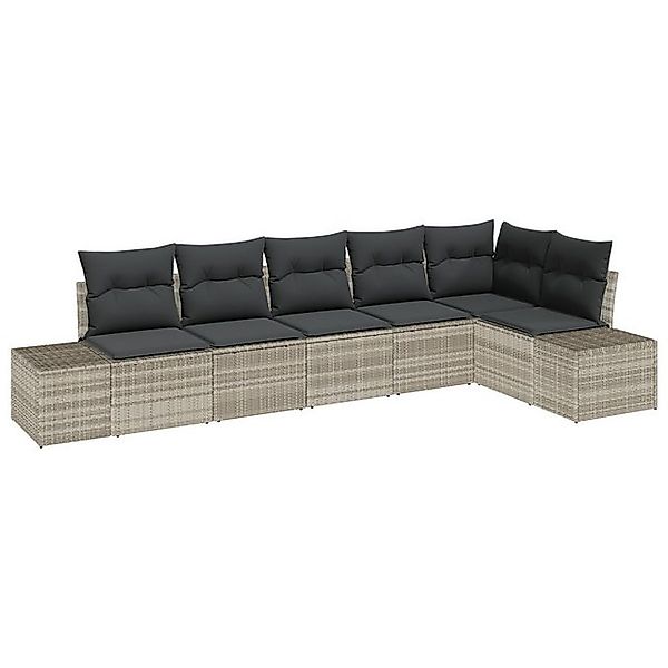 vidaXL Loungesofa 6-teiliges Garten-Sofa-Set mit Kissen Hellgrau Poly Ratta günstig online kaufen