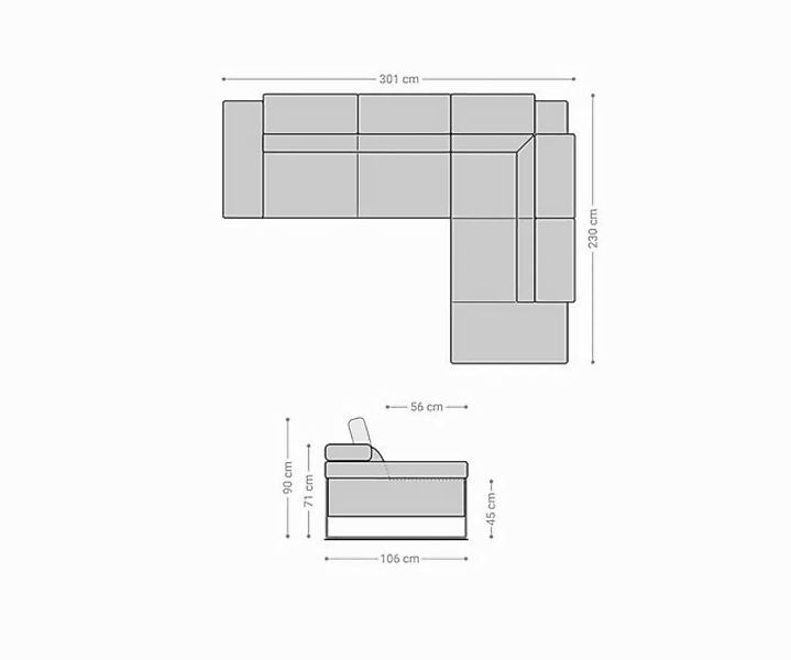 DELIFE Ecksofa Floyd, Schwarz 300x230 Ottomane re. Kopfteilverstellung by W günstig online kaufen