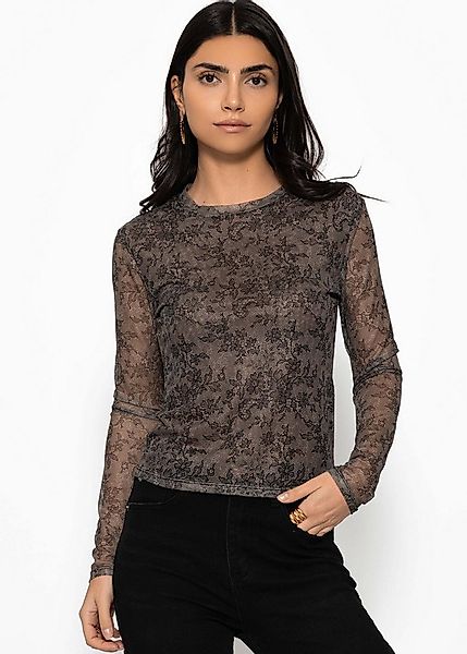 SASSYCLASSY Langarmshirt Mesh Langarm Spitzenshirt für Damen Figurbetontes günstig online kaufen