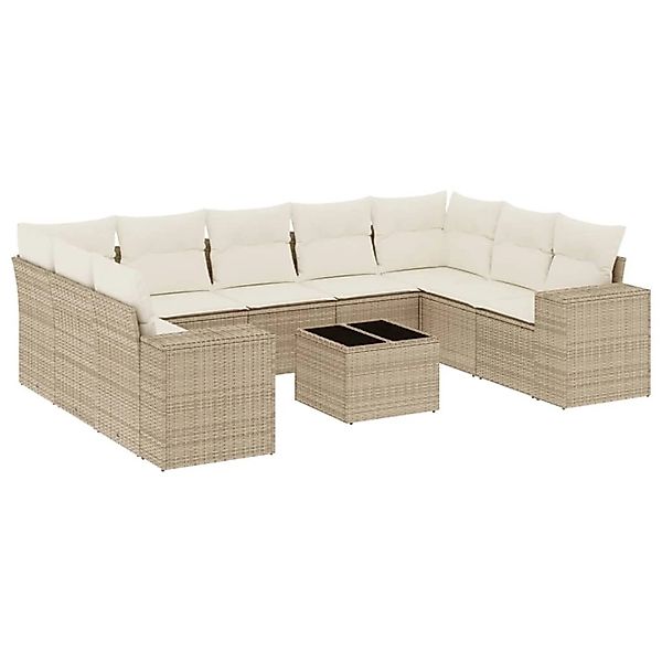 vidaXL 10-Tlg Garten-Sofagarnitur mit Kissen Beige Poly Rattan 3255345 günstig online kaufen