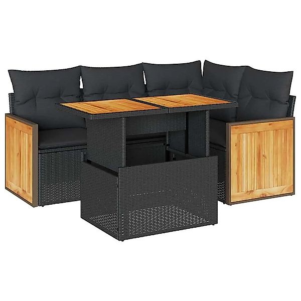 vidaXL 5Tlg Garten-Sofagarnitur mit Kissen Schwarz Poly Rattan Akazie 33277 günstig online kaufen