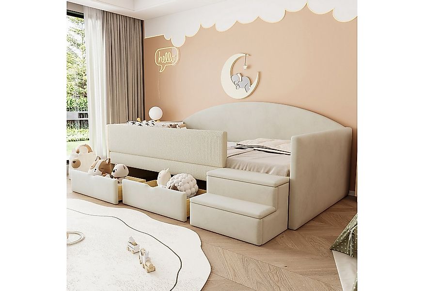 Flieks Polsterbett, Kinderbett Einzelbett 90x190cm mit 2 Schubladen Treppe günstig online kaufen