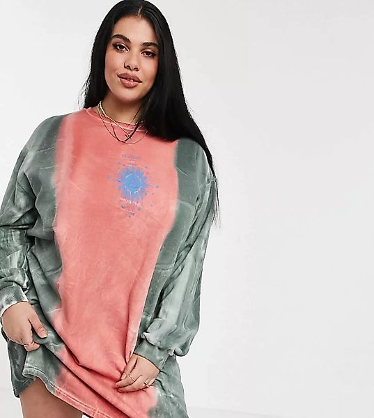 Daisy Street Plus – T-Shirt-Kleid mit Batikmuster und Sonnenprint-Mehrfarbi günstig online kaufen