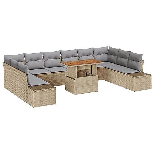 vidaXL Loungesofa 11-teiliges Garten-Sofa-Set mit Kissen Beige Poly-Rattan, günstig online kaufen