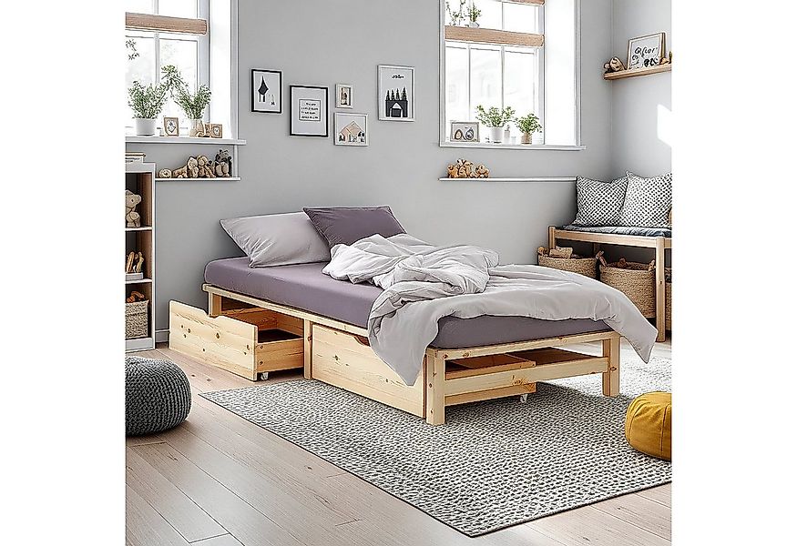 Homestyle4u Holzbett Jugendbett 100x200 Palettenbett mit Lattenrost 2 Bettk günstig online kaufen