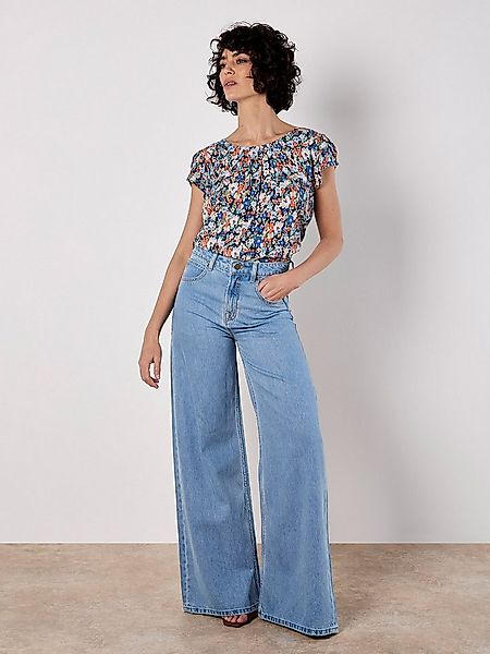 Apricot T-Shirt Ditsy Floral Top mit Tulpenärmeln günstig online kaufen