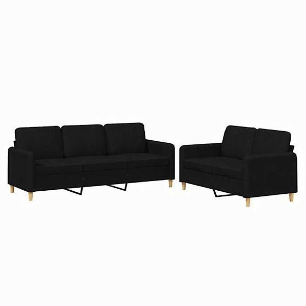 vidaXL Sofa 2-tlg. Sofagarnitur mit Kissen Schwarz Stoff günstig online kaufen