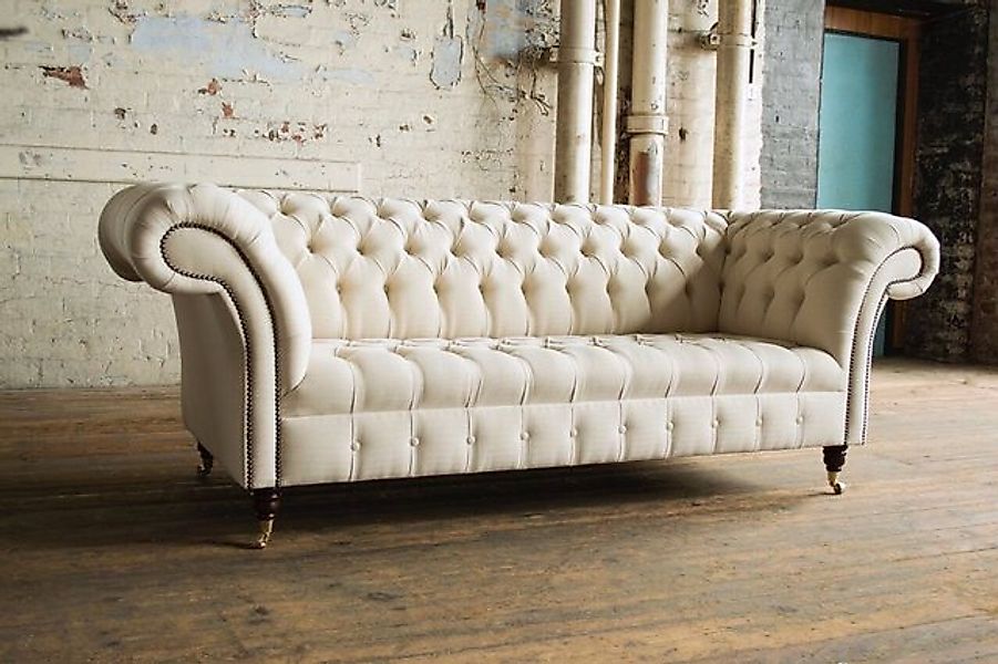 JVmoebel Chesterfield-Sofa Beige Chesterfield Couch Sofa Sitz Sofas Textil günstig online kaufen