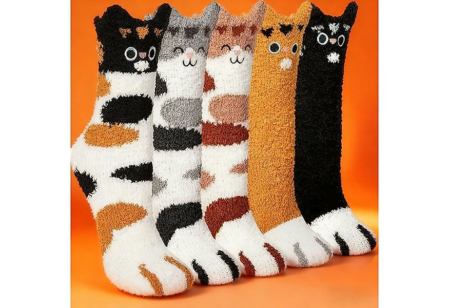 MODFU Kuschelsocken 5er-Pack Kuschelsocken mit Katzenpfoten-Muster Thermoso günstig online kaufen