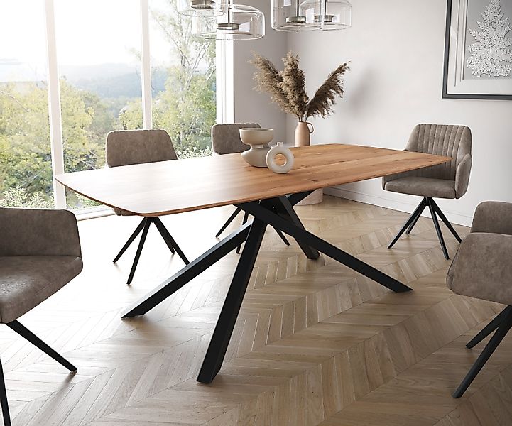 Esstisch Edge Boot 200x100 Akazie Natur Kreuzgestell Rechteck Schwarz Schwe günstig online kaufen