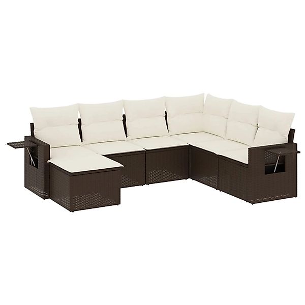 vidaXL 7-Tlg Garten-Sofagarnitur mit Kissen Braun Poly Rattan 3252840 günstig online kaufen