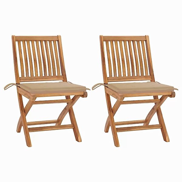 Gartenstühle 2 Stk. Mit Beige Kissen Teak Massivholz günstig online kaufen