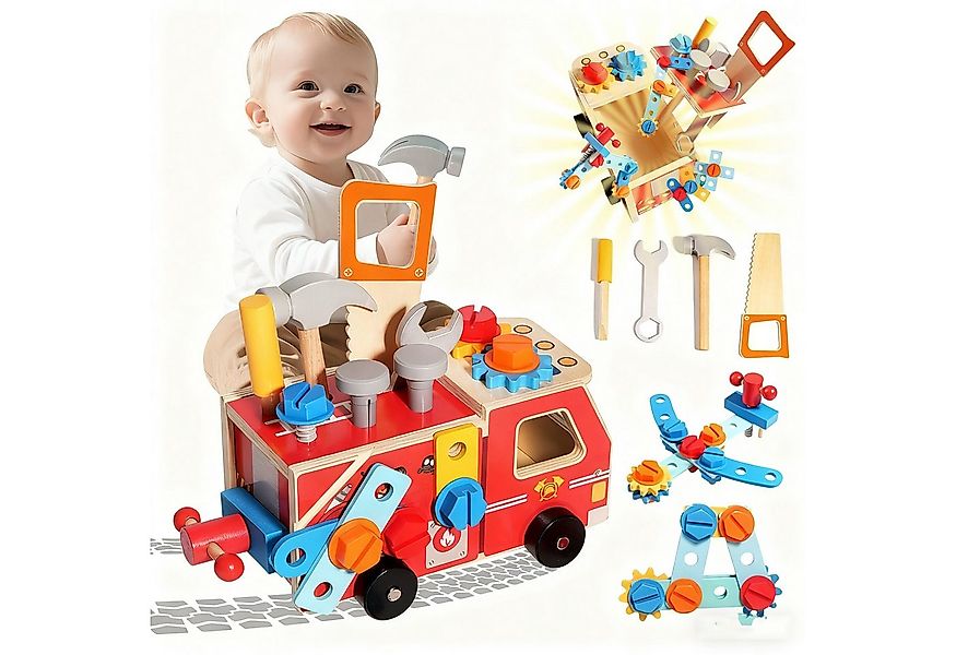 CLTYQ Lernspielzeug 33-teiliges Holz-Kinder-Werkzeug mit Feuerwehr-förmiger günstig online kaufen