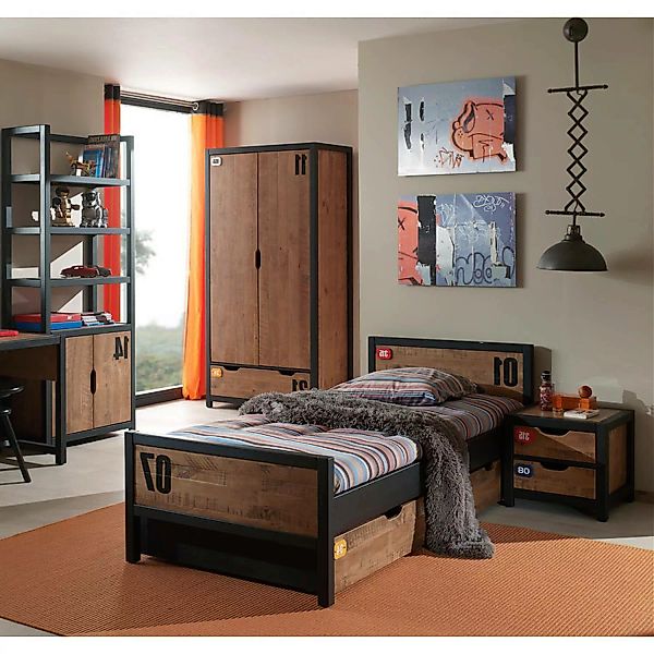 Jugendzimmer Set mit Einzelbett 90x200, Nachttisch, Bettschublade & Kleider günstig online kaufen