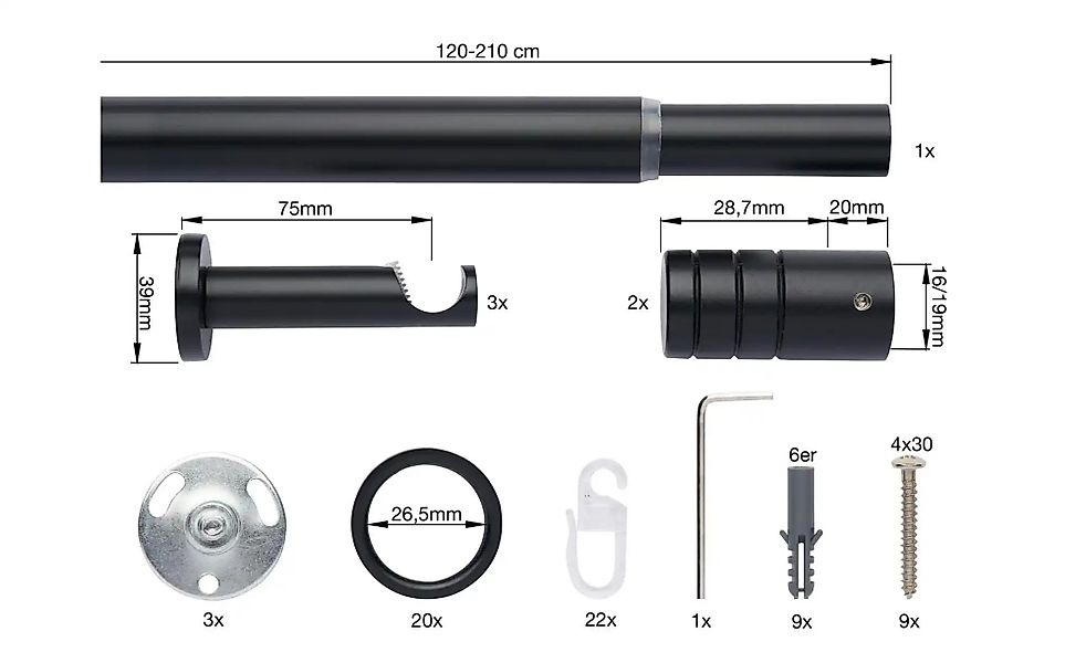 Mydeco Teleskopgarnitur rillcube   ¦ schwarz ¦ Stahl ¦ Maße (cm): B: 120 H: günstig online kaufen
