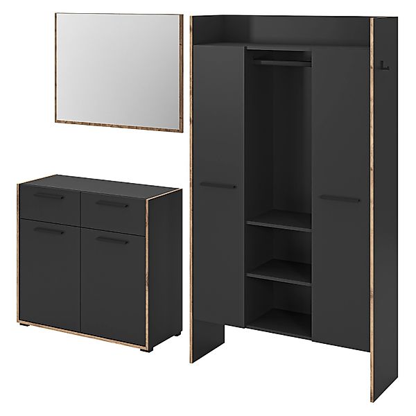 Inn.Furn Garderoben-Set 3-teilig Salud in Grau und Nox Eiche 215 x 189 cm S günstig online kaufen