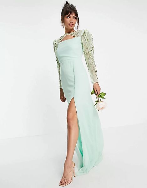 Virgos Lounge – Bridesmaid – Langärmliges Kleid in Minzgrün günstig online kaufen