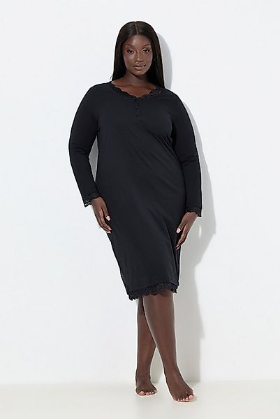 Ulla Popken Nachthemd Nachthemd Spitze V-Ausschnitt Langarm günstig online kaufen