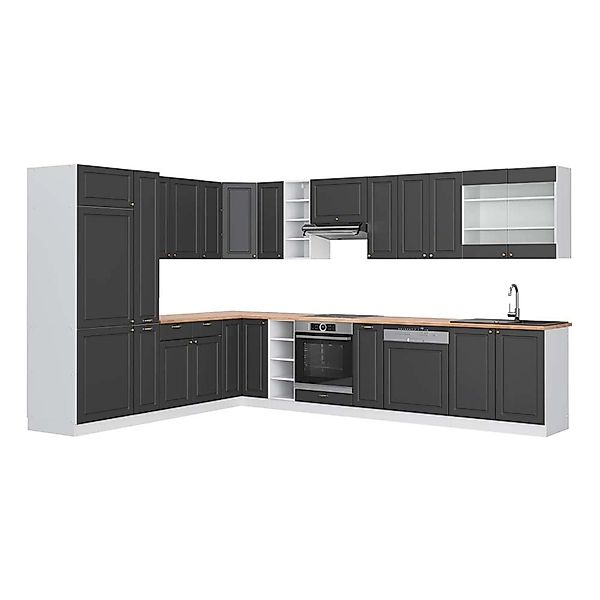 Vicco Fame-Line Eckküche Anthrazit-Gold/Weiß 347 x 257 cm AP Eiche günstig online kaufen